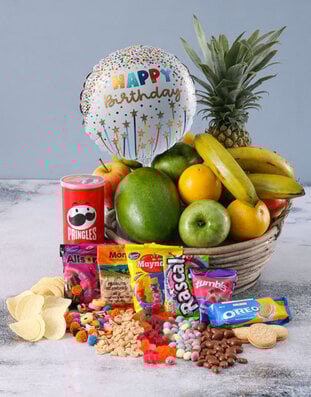 Happy Birthday Fruit And Treats Basket