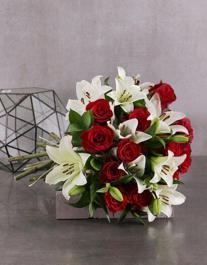 Red Rose and White Lily Bouquet