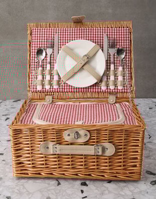 Classic Red Check Picnic Basket For Two