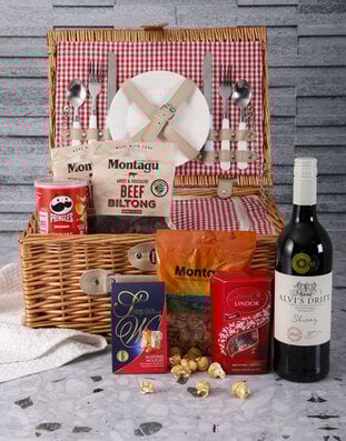Luxurious Crimson Check Picnic Basket