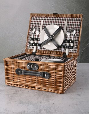Black Check Picnic Basket For Two
