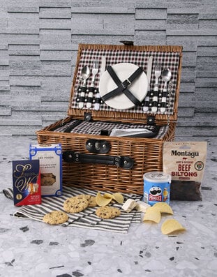 Gourmet Black Check Picnic Basket