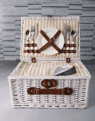 Elegant Beige Stripe Picnic Basket