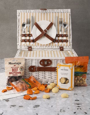 Gourmet Beige Stripe Picnic Basket